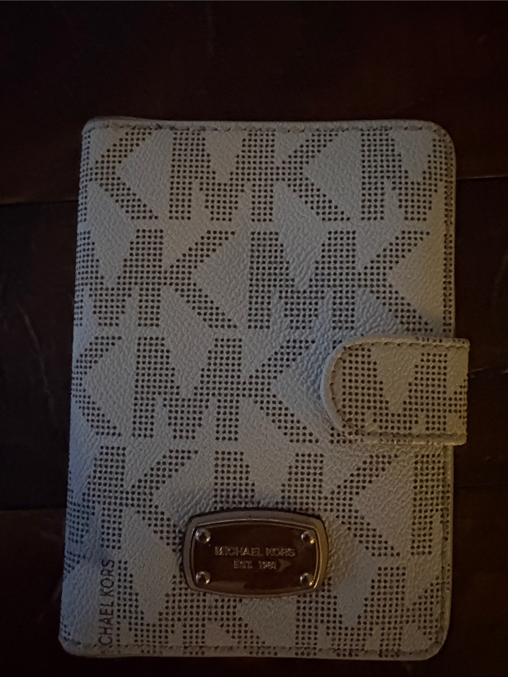 Michael Kors Cream MK Perforated Logo Passport Case